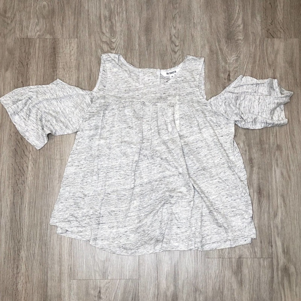 BB Dakota Women's Heather Gray Linen Cold Shoulder Lace Up Back Oliana Top sz M